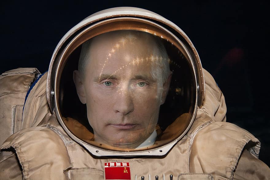 vladimir putin, Com a cosmonauta, vestit espacial de cosmonauta, astronauta, tecnologia, èxit tècnic, Unió Soviètica, visera, muntatge, irònicament, ironia