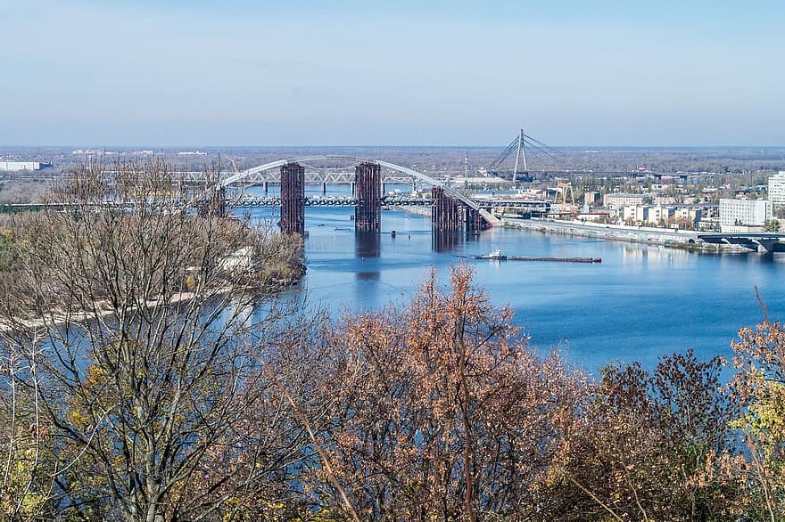 pont, rivière, ville, architecture, kiev, Ukraine, Urbain, endroit célèbre, eau, transport, paysage urbain