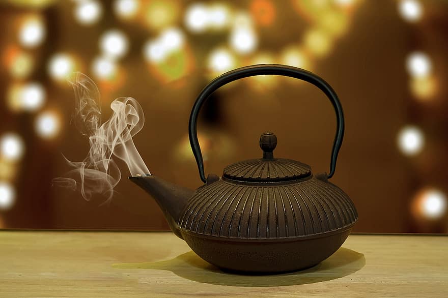 teh, minum, cangkir, merokok, panas, suhu, teko, merapatkan, objek tunggal, kayu, api