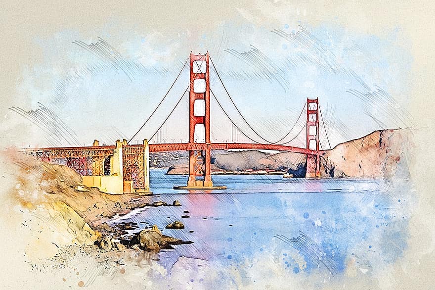Golden Gate Bridge, brug, structuur, architectuur, mijlpaal, bestemming, rivier-, kust-