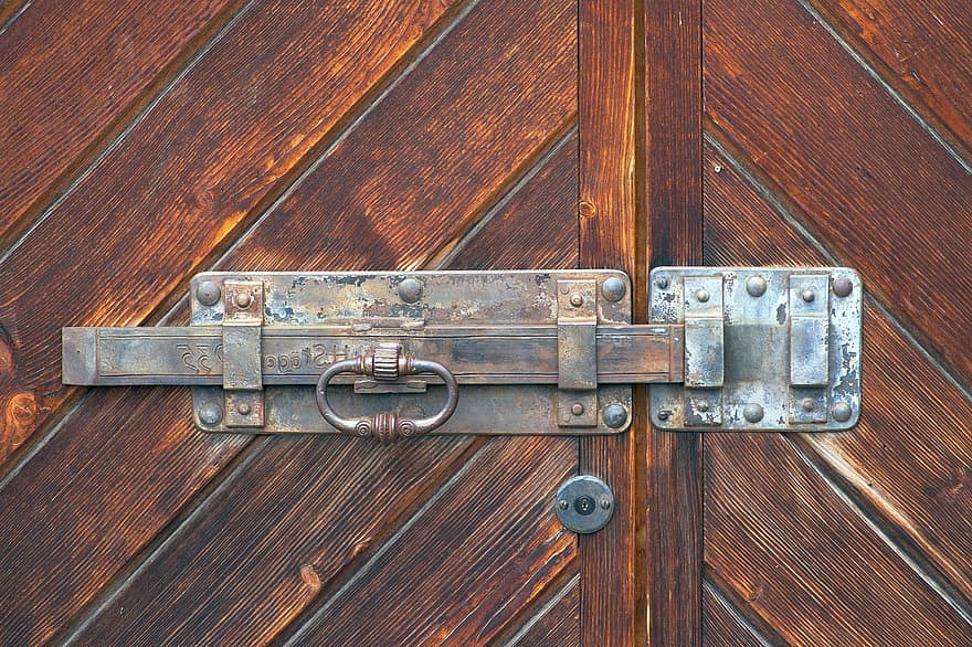 porta, serratura, Entrata, chiuso, legna, chiavistello