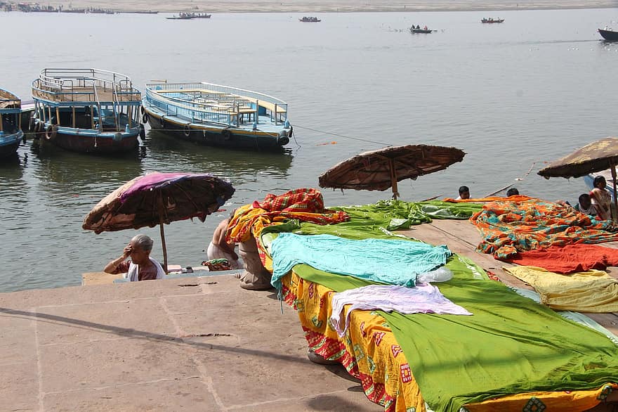 Varanasi, Ghats, India, River, Stairs, Boats, Steps, Outdoors, River Ganges, Benares, cultures