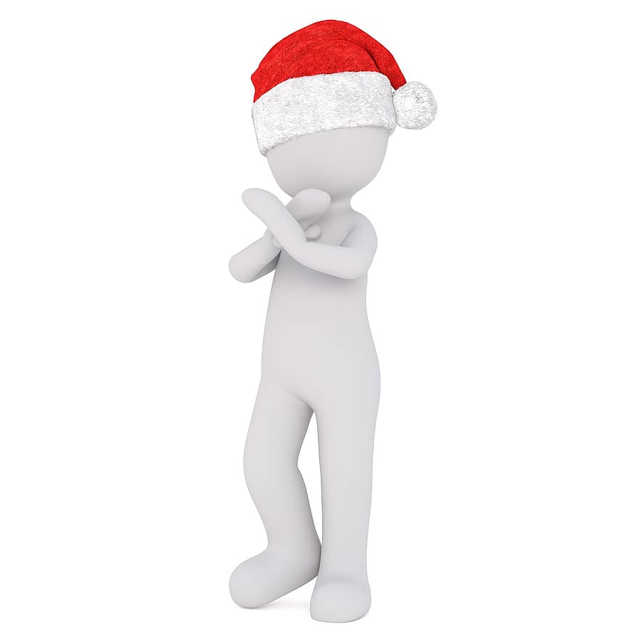 hombre blanco, modelo 3d, cuerpo completo, Sombrero de santa 3d, Navidad, sombrero de Santa, 3d, blanco, aislado, no, rechazar