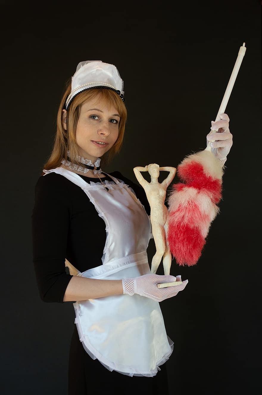 Maid, Uniform, Apron, Pipidaster, Cleaning Brush, Cleaning, Figurine, Cosplay, Girl, Woman, Cap