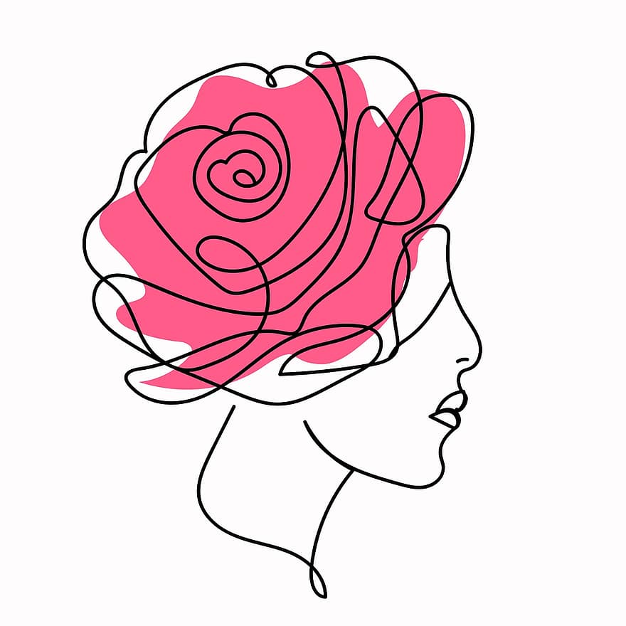 ansigt, kvinde, blomst, Rose, tegning, linje, baggrund, design, illustration, Kvinder, vektor