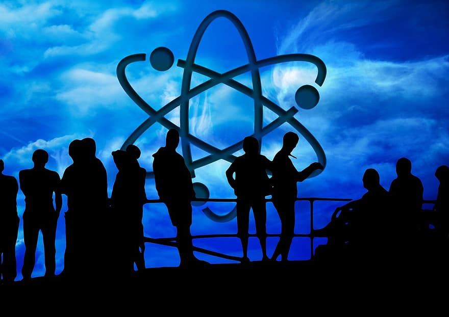 personal, siluete, atom, energie nucleară, tren, Neutron, electron, uman, femeie, om, grup