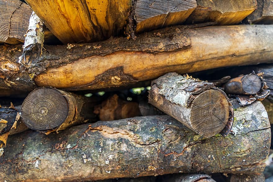 hout, brandhout, stapel, logs, trunks, houten stapel, stack, haard