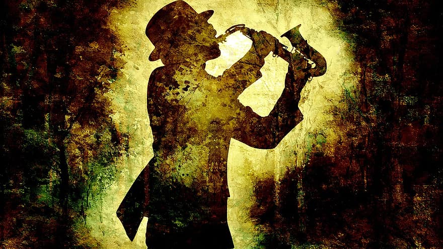 músico, jazz, instrumento, saxofón, figura, masculino, hombre, gente, humano, persona, individual