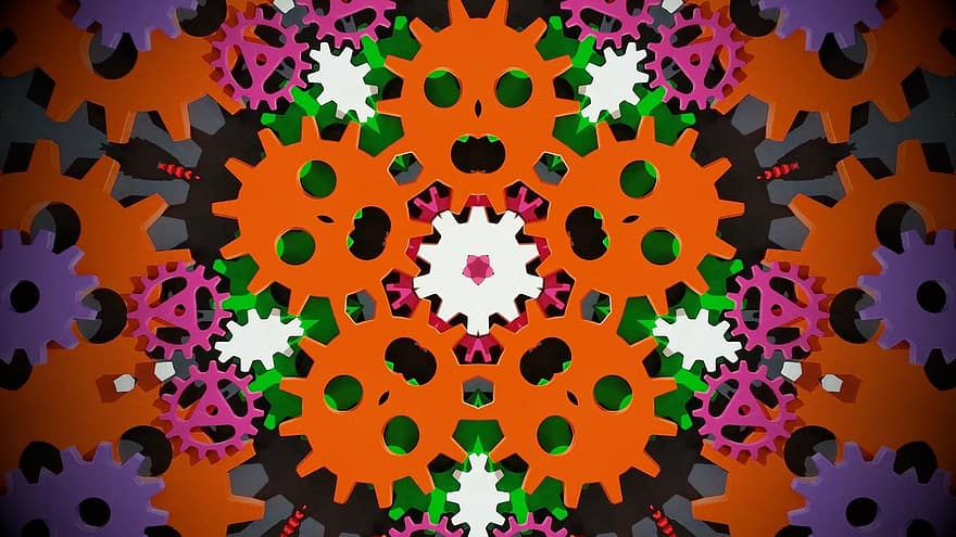 Kaleidoscope, Digital Art, Gear Wheel Background, Gear Wheels, Colorful Background, Wallpaper, Design, Rosette, Art, wheel, machine part
