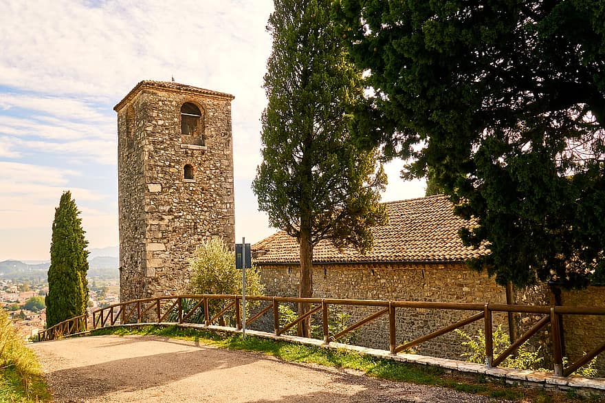 път, църква, Италия, Венето, кула, църковна кула, стара църква, построен е камък, сграда, архитектура, религия