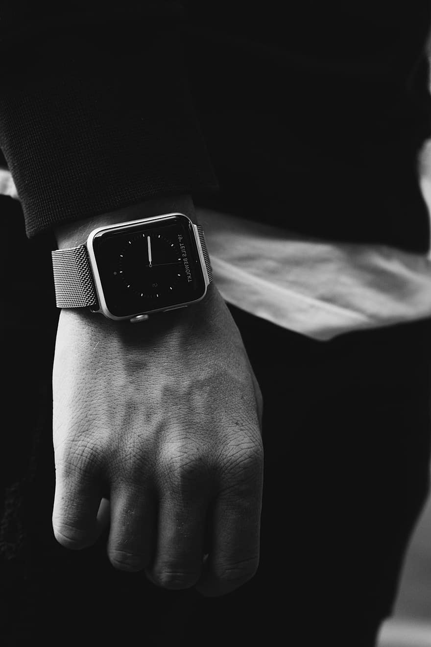 main, poignet, regarder, montre-bracelet, montre apple, montre, montre numérique, produits de pomme, bras, homme, l'horloge