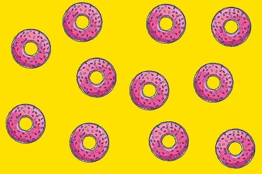 baggrund, donut, donuts, sød, mad, velsmagende, Homer, Simpson, gul baggrund