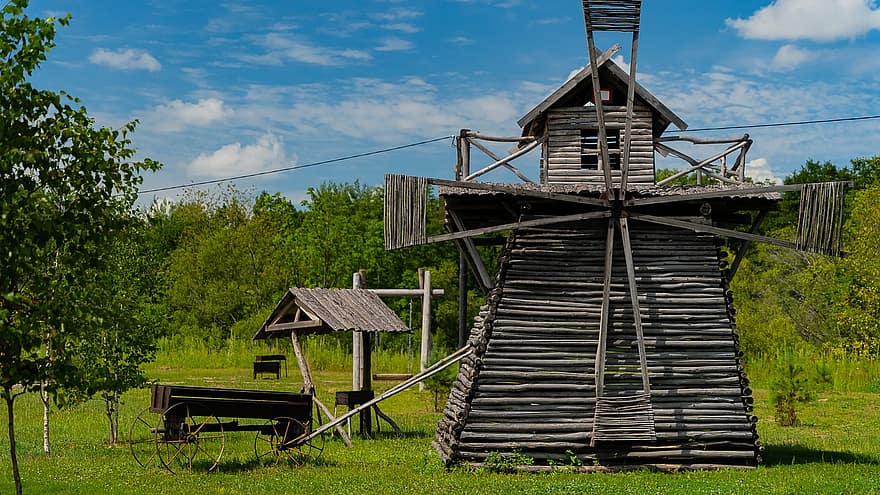 Mühle, Windmühle, Bauernhof, Erholungszentrum, Weiler, Dorf, alte Häuser, Natur, Russland