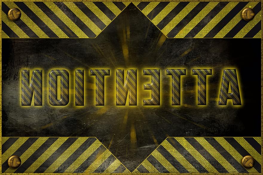 Attention, Warning, Caution, backgrounds, illustration, abstract, grunge, dirty, sign, backdrop, metal