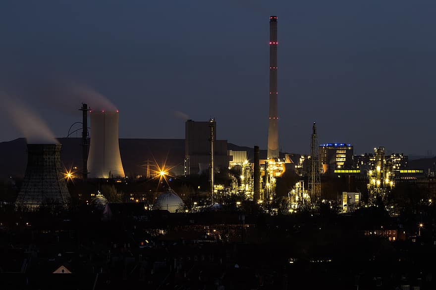 Herne, City, Colliery, Buildings, Night, Lights, Big City, Town, Ruhr Area, Industry, Industrial Heritage Route