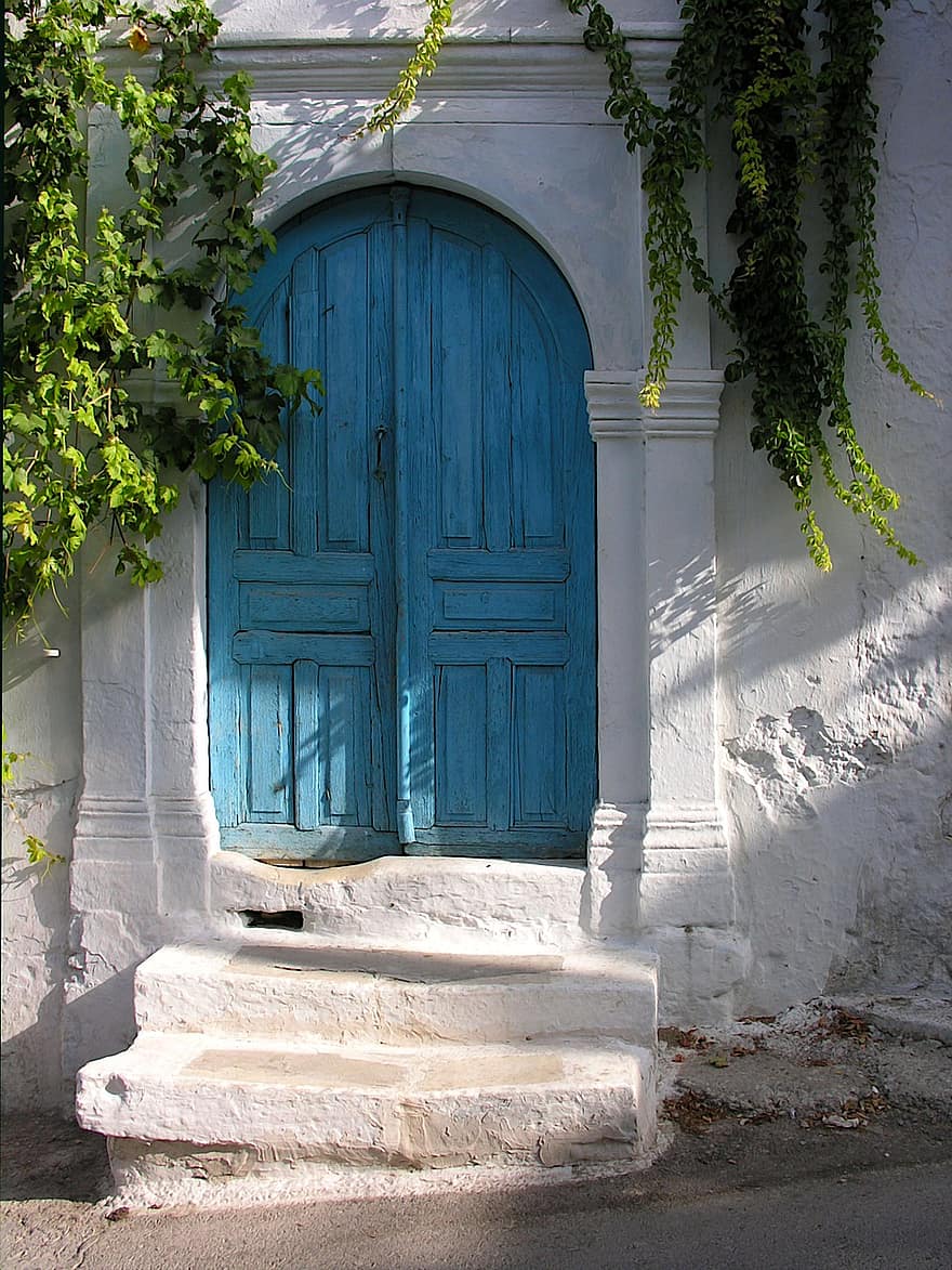ieeja, kāpnes, durvis, zils