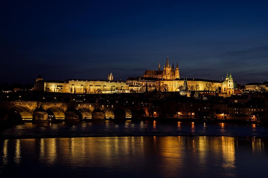 Prague, Moldova, Charles Bridge, St Vitus Cathedral, Cathedral, Castle Of Prague, Czech Republic, Europe, Vlatva, Capital City, Praha