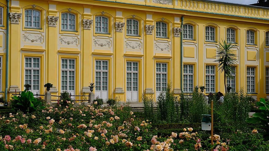 wilanow palota, királyi kert, palota, rózsák, virágok, növények, királyi palota, Wilanów, Varsó, Lengyelország, nyári