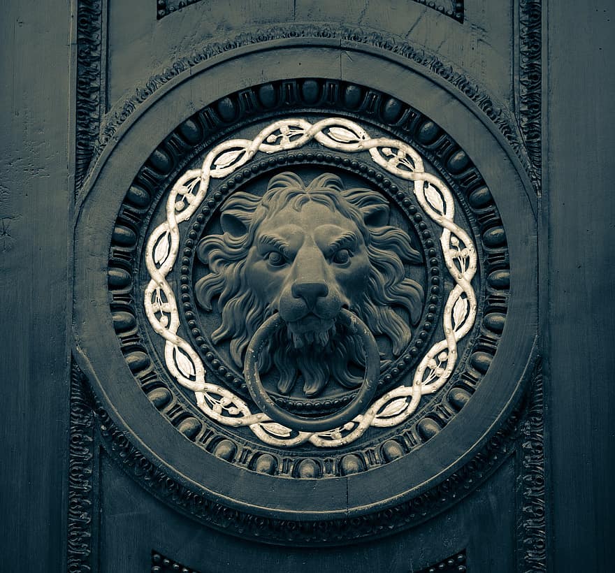 Porte Marteau, heurtoir de porte, porte, Lion, entrée, porte d'entrée, passage, portail, vers l'avant, arcade
