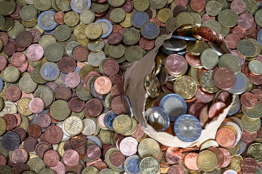 érmék, euro, elveszti az aprót, valuta, pénzügy, készpénz, érme, Kazal, banki, jólét, halom