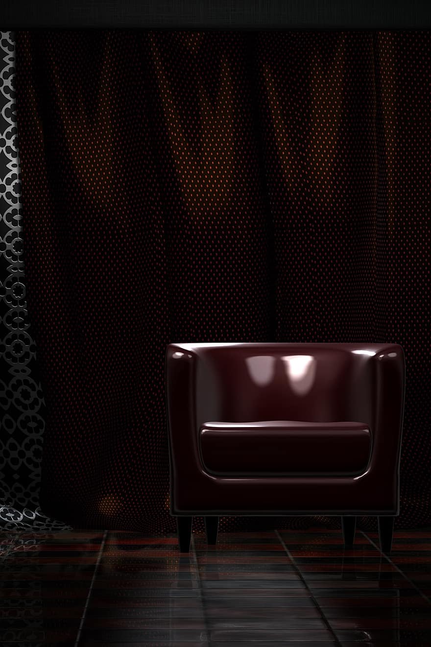 Club, Chair, Armchair, Latex, Leather, Dark, Room, Studio, Backdrop, Background