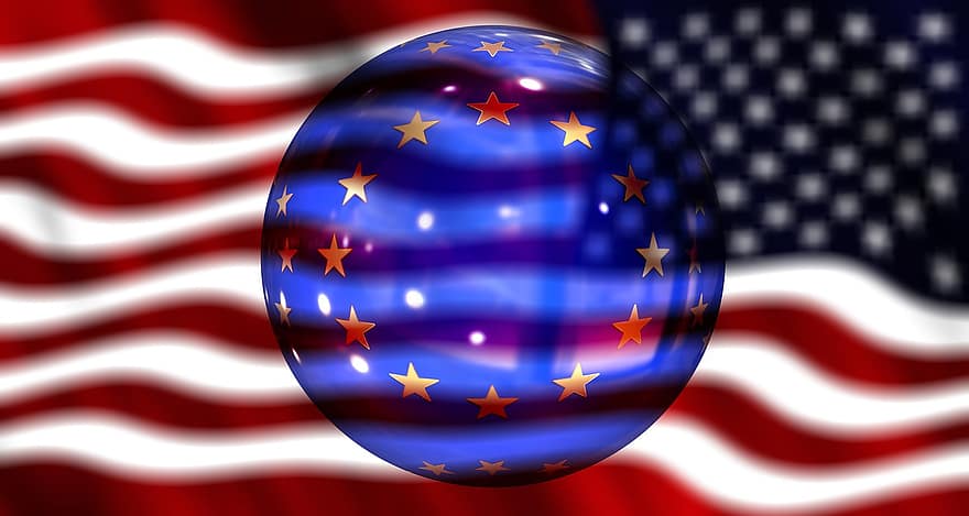 Europa, USA, Amerika, flag, stjerne, blå, europæisk, udvikling, forventning, eu, euro
