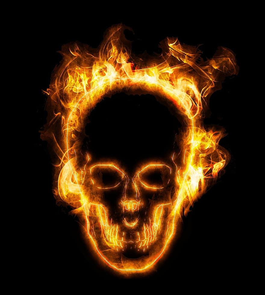 пожар, череп, ужас, фантазия, пламък, скелет, костен, черепи, зловещ, Хелоуин, горя