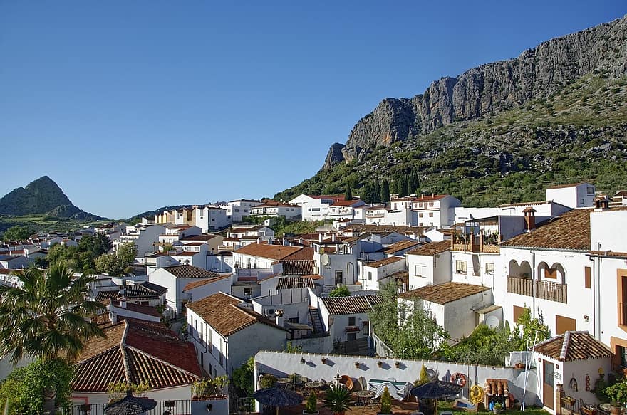 Spania, andalusia, Malaga-provinsen, Montejaque, plassering, landsby, bygning, hus, arkitektur, fjellene, himmel