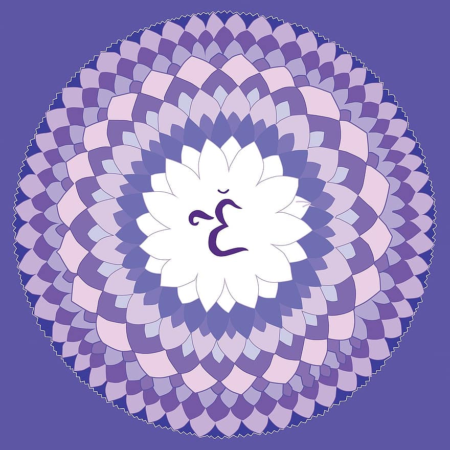 violett, Weiß, Chakra, Krone, Mandala, Lotus, Lotusblüte, sahasrara, Ohm, Meditation, Yoga