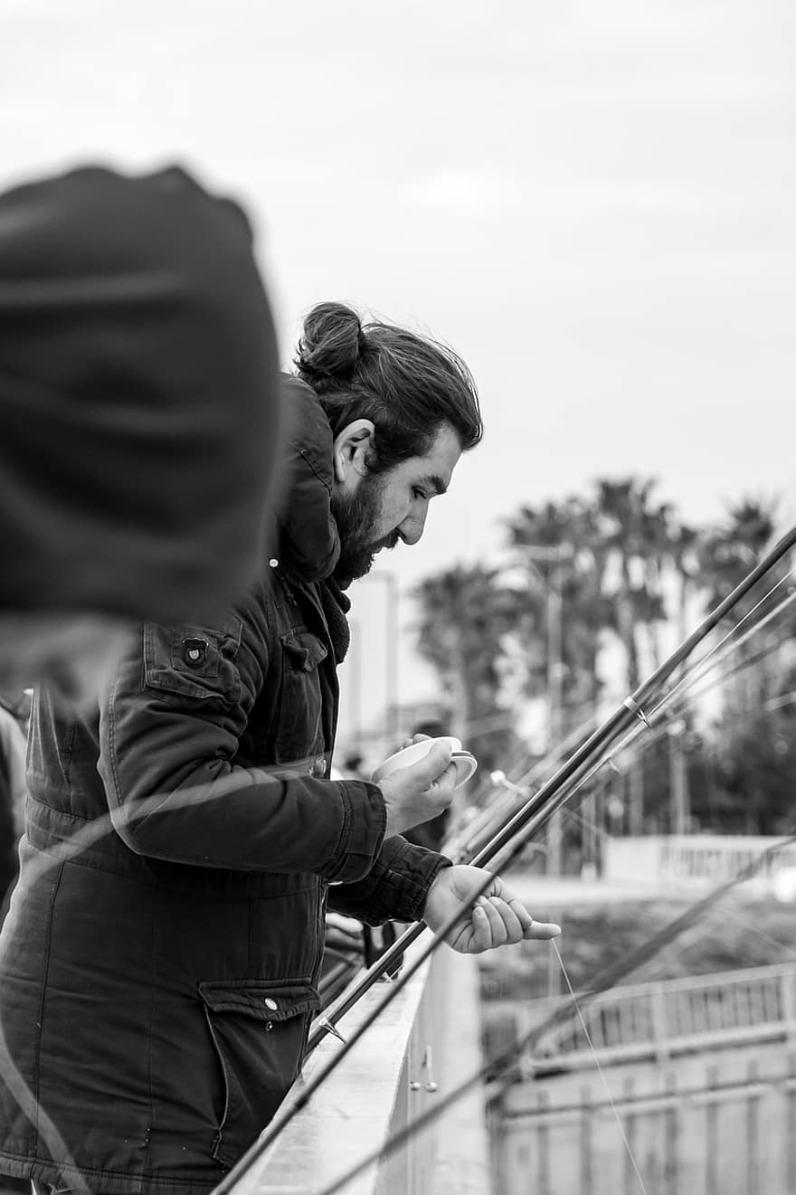 Man, Fisherman, Crowd, Fishing Rod, River, Building, Hobby, People, Antalya, Turkey, men