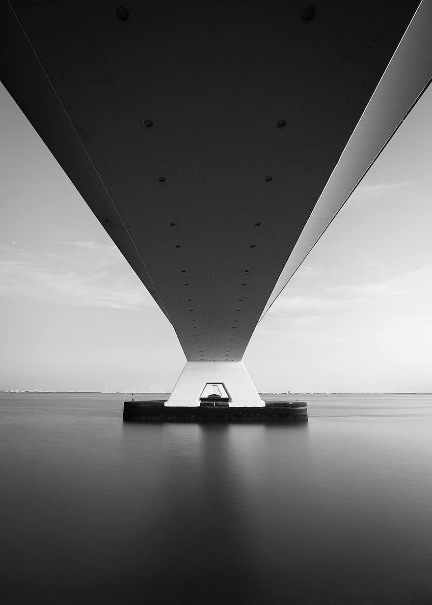 pont, minimalisme, minimaliste, noir et blanc, Bureau, eau