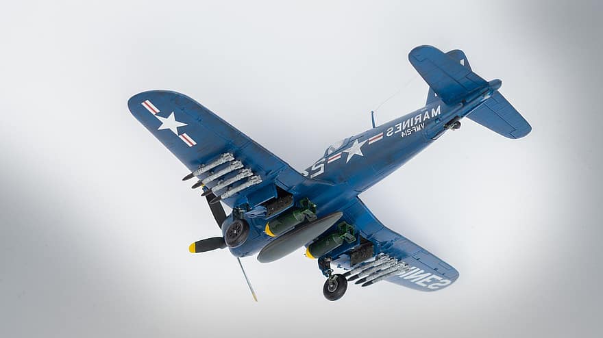 modelo, miniatura, plástico, histórico, avião, hélice, força do ar, americano, nos, f4u, corsário