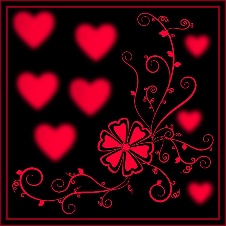 Background, Hearts, Ornament, Romantic, Love, Texture, Romance, Black Background, Color
