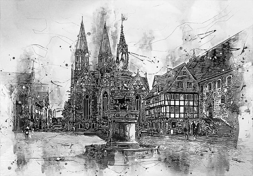 Kirche, die Architektur, Braunschweig, Stadt, Niedersachsen, Gebäude, Wahrzeichen, digitale Manipulation, Fotokunst, Kreativität, berühmter Platz