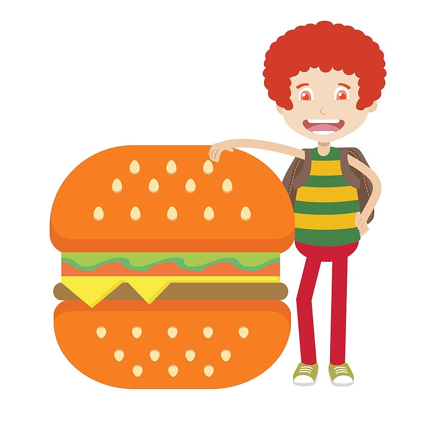 fastfood, hamburger, junkfood, multimedieklip, mad, grafik, illustration, børn, mænd, medieklasser, materialer