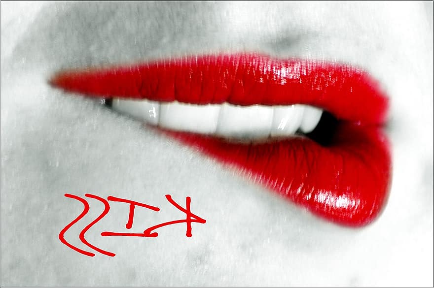 boca, amor, labios, mujer, rojo