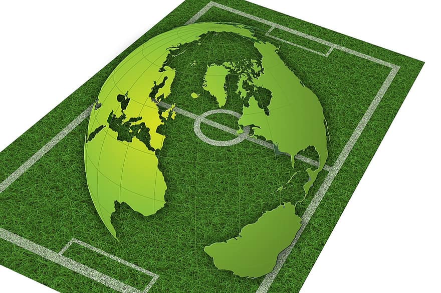 græs, siv, fodbold, spillerum, sport, jorden, globus, verden, planet