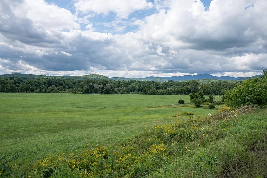 montanhas, rural, campo, ao ar livre, nuvens, turismo, país, cenário, colorida, Vermont, natureza