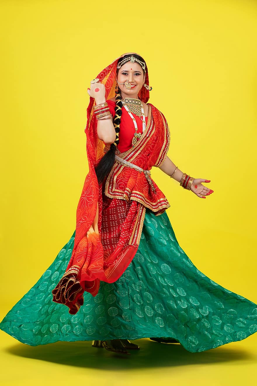 vrouw, bruid, jurk, traditie, cultuur, Indiaas, meisje, model-, pose, portret, sari