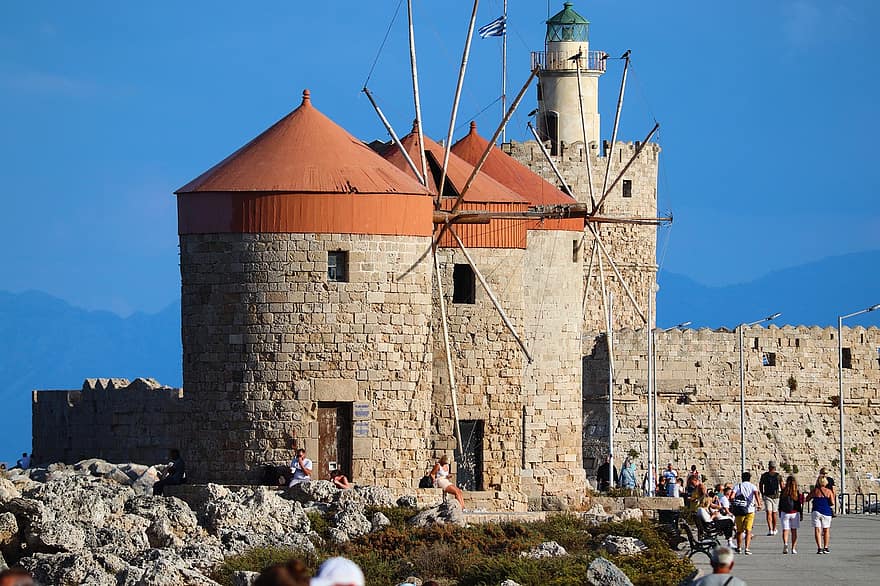 Port de Mandraki, molins de vent, Rodes, Grècia, mandraki, referència, edifici, històric, vell, arquitectura, cultura
