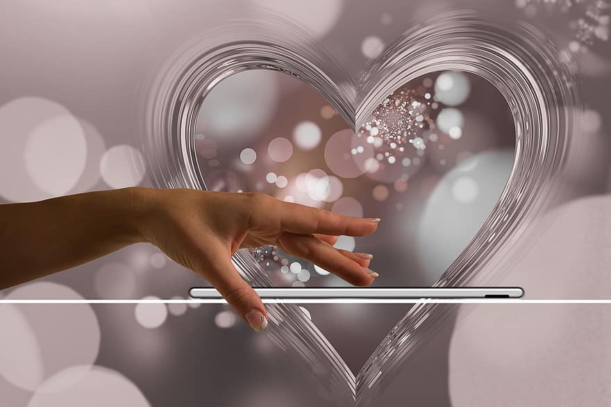 сърце, обичам, Онлайн дата, романтика, смартфон, Подвижен, мобилен телефон, пръст на ръката
