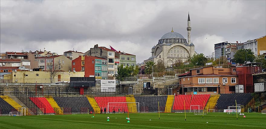 Stadium, Football, Cami, Istanbul, Turkey, Sport, Minaret, Buildings, City, Tribune, Grandstands