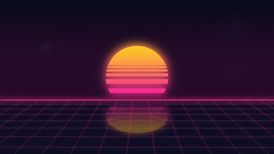 Retro, Sunset, Gaming, Grid, backgrounds, night, abstract, backdrop, dark, space, illustration