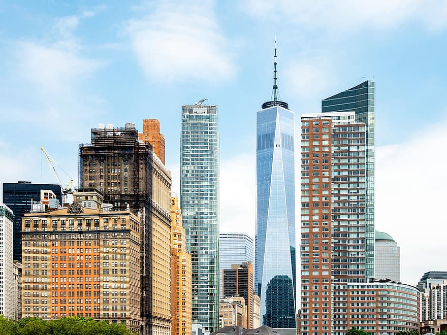 gratacels, torres, centre de comerç mundial, torre de dom, Manhattan, new york, nyc, ciutat, Estats Units, EUA, paisatge urbà