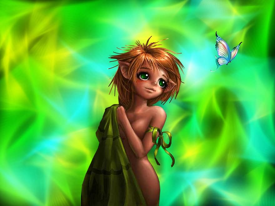Background, Design, Colorful, Elf, Butterfly, Beautiful, Fantasy, Female, Character, Digital Art