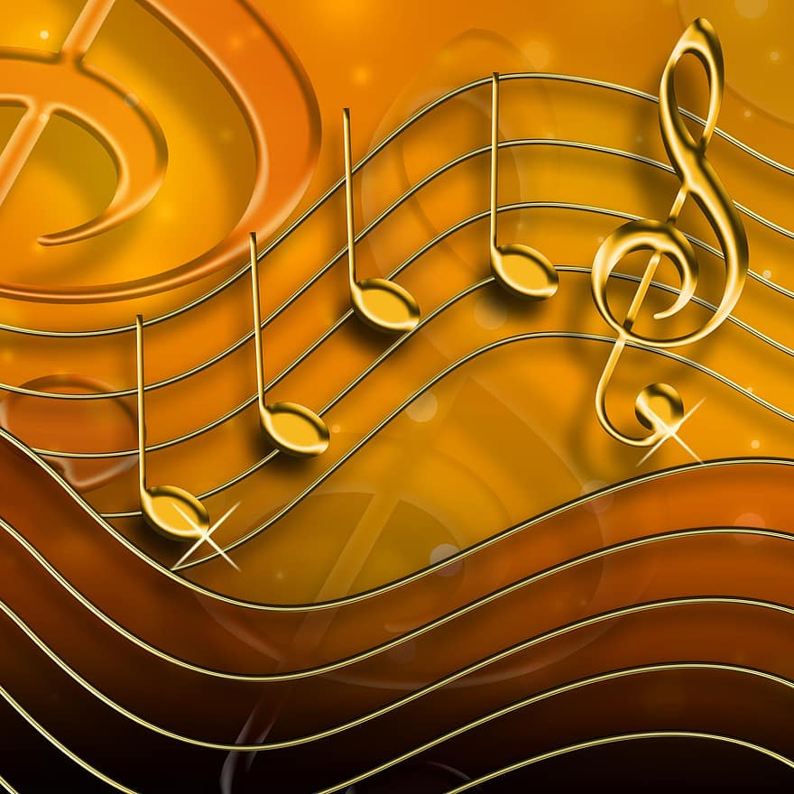 Music, Clef, Treble Clef, Staves, Background, Gold, Musician, Effect, Composer, Design, Metal Optics