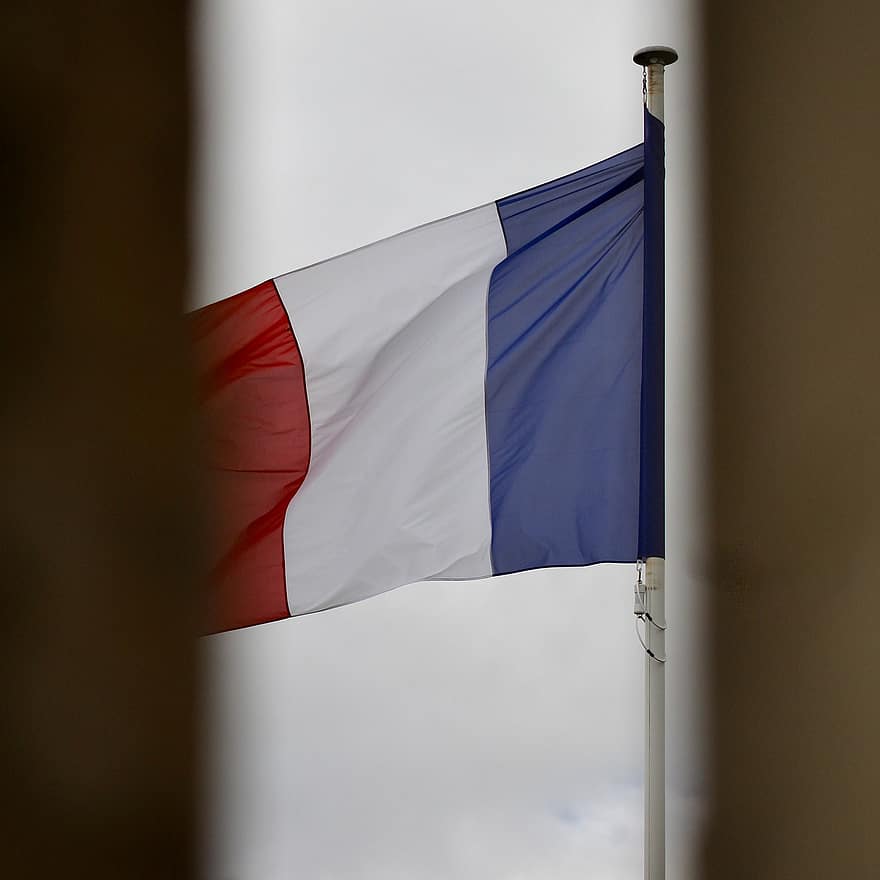 Perancis, bendera, tiang bendera, patriotisme, simbol, merapatkan, biru, di luar rumah, tengara nasional, budaya, kebanggaan
