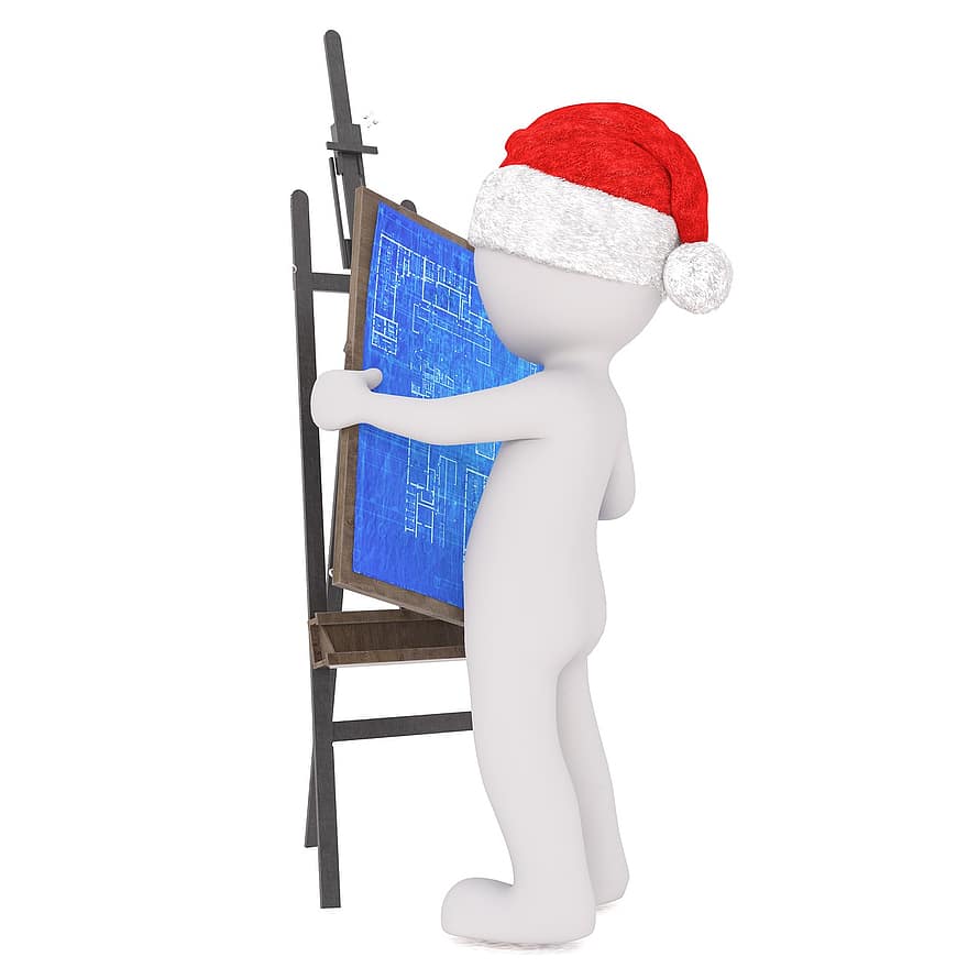 бял мъж, 3D модел, цялото тяло, 3d, бял, изолиран, Коледа, Санта шапка, триножник, боя, реле