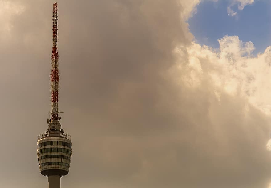 Torre de televisión, cielo, nube, edificio, arquitectura, ciudad, punto de referencia, lugares de interés, torre, alto, Alemania