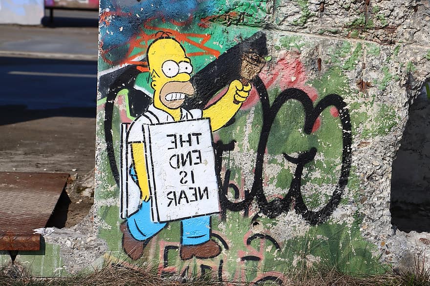 graffiti, gatukonst, konst, spray, sprejburk, Simpsons, visa mig, protest, vägg målning, komisk, roligt